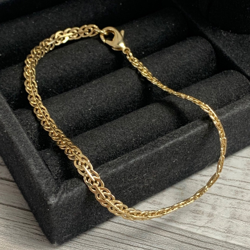 Gold Tone Wheat Spiga Chain Bracelet 7.25 Inch Lobster Clasp 5206
